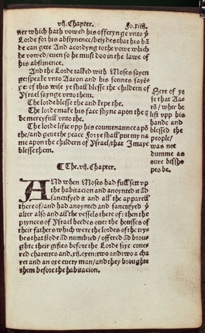 Alttestamentliche Textseite aus der ersten Ausgabe der Tyndale-Bibel, 1530 von English School